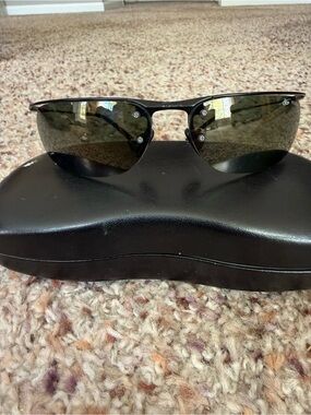 Ray-Ban Polarized Semi-Rimless Sunglasses in Black with Dark Green Lenses